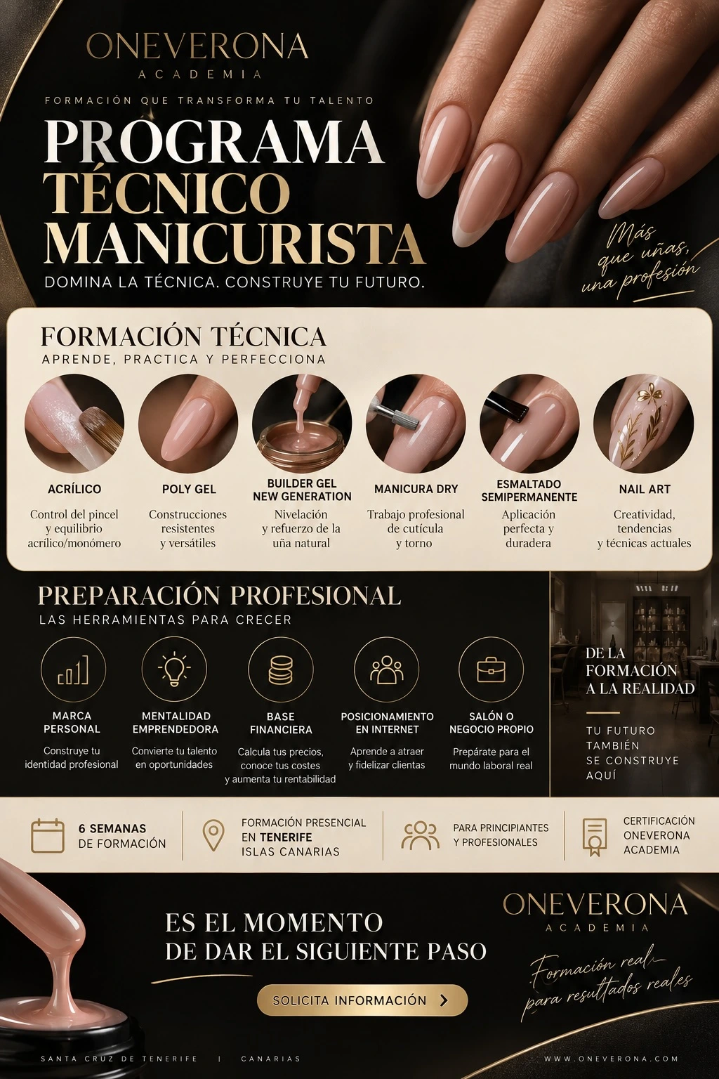 Infografía del Programa Técnico Manicurista en Tenerife de ONEVERONA Academia